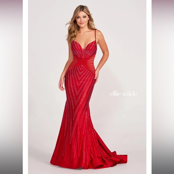 ellie wilde Dresses & Skirts - Ellie Wilde Red Rhinestone Prom Dress EW34002